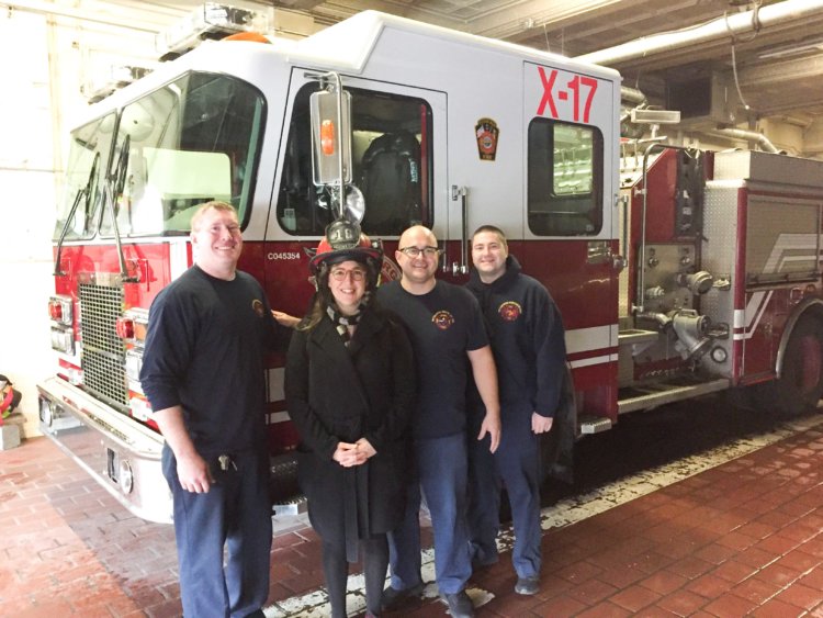 Mayim visits the fire station a block from Tree of Life