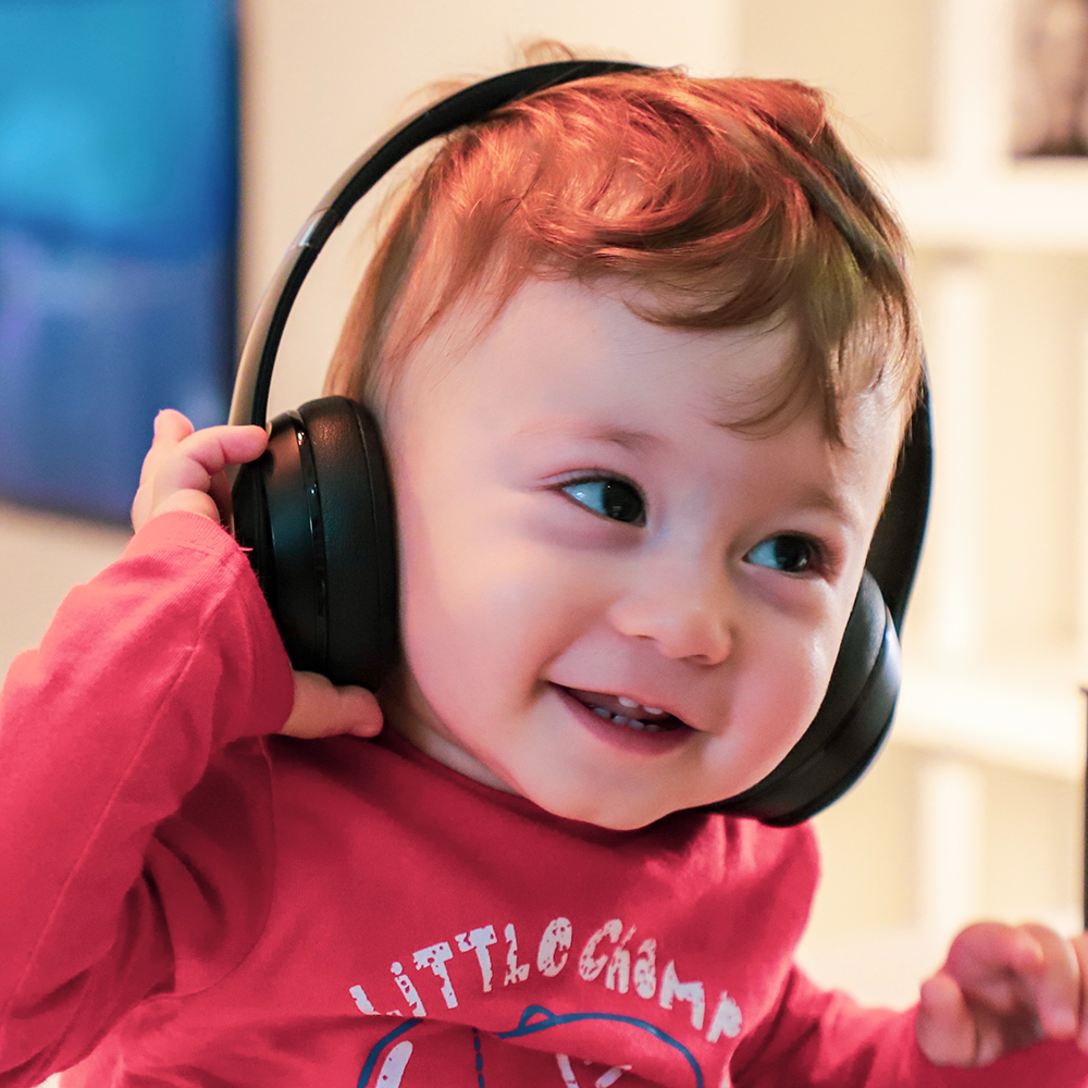 child in headphones